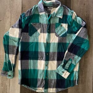 Arizona Jean Company Boy’s Green, Navy & White Plaid Shirt